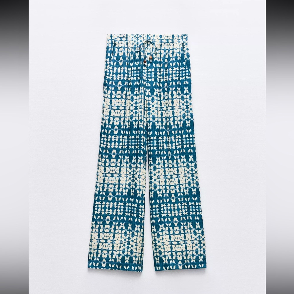 NWOT ZARA printed blue white wide leg pants - size XS